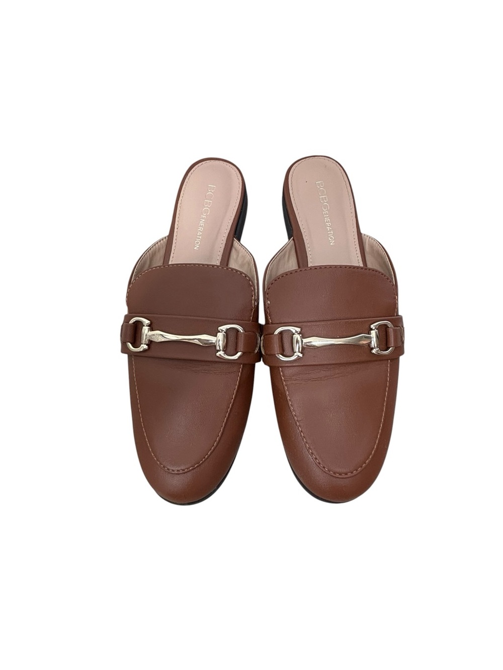 BCBGeneration Brown Leather Horsebit Mule Clogs